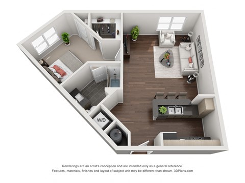Floor plan for 1 bed, 1 bath, 764 sqft